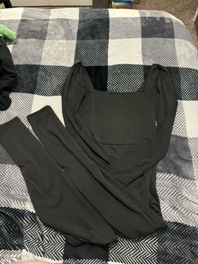 Black Long-Sleeve Square-Neck Jumpsuit
